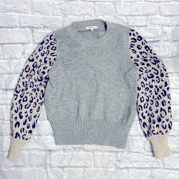 Gray Leopard Sleeve Madewell Tensley Sweater, size L - Picture 1 of 5